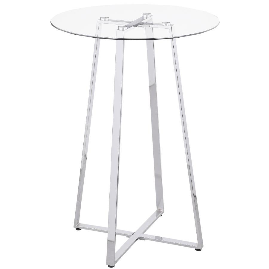 ZANELLA ROUND 30-INCH GLASS TOP BISTRO BAR TABLE CHROME