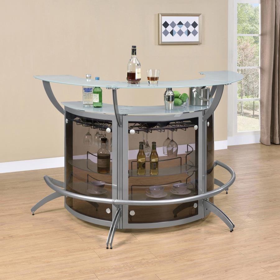 DALLAS 3-PIECE CURVED FREESTANDING HOME BAR CABINET SILVER
