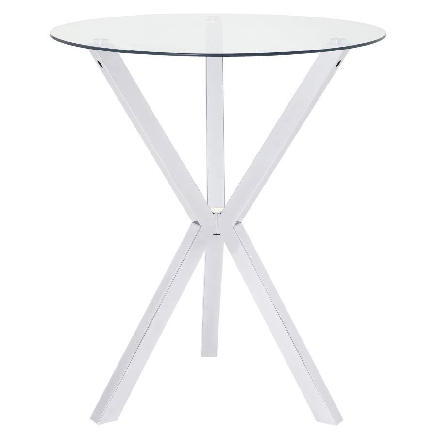 DENALI ROUND 35-INCH GLASS TOP BISTRO BAR TABLE CHROME