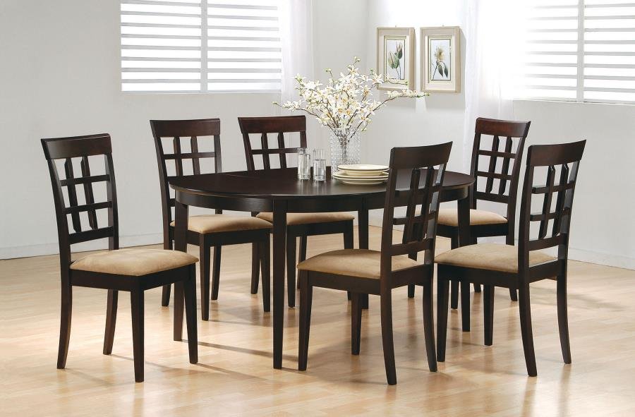GABRIEL 7-PIECE EXTENSION LEAF DINING TABLE SET CAPPUCCINO