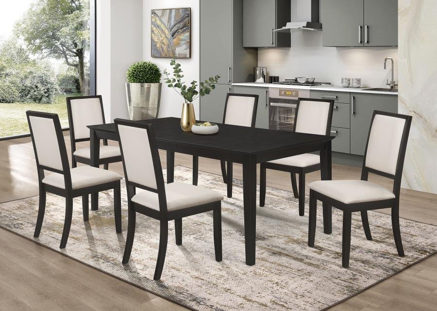LOUISE 7-PIECE RECTANGULAR EXTENSION LEAF DINING SET BLACK