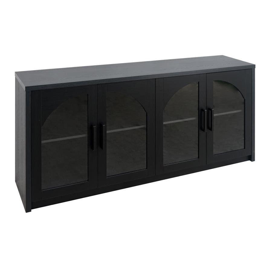 ROHRMAN 4-DOOR DINING SIDEBOARD BUFFET STORAGE CREDENZA BLACK