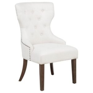 BANEY FABRIC UPHOLSTERED DINING SIDE CHAIR CREAM AND DARK OAK