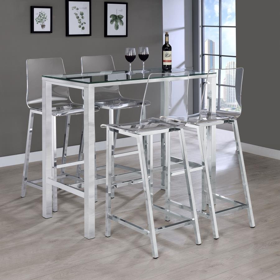 TOLBERT 5-PIECE BAR SET WITH ACRYLIC CHAIRS CLEAR AND CHROME