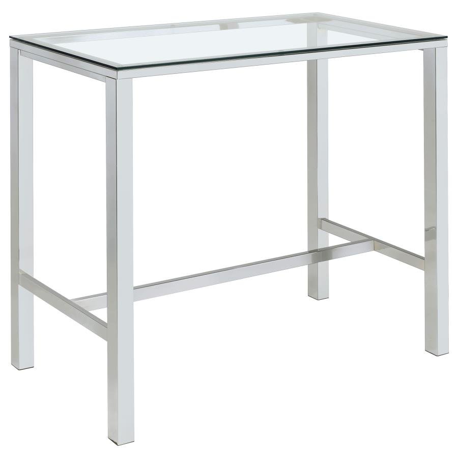 TOLBERT RECTANGULAR 47-INCH GLASS TOP PUB BAR TABLE CHROME