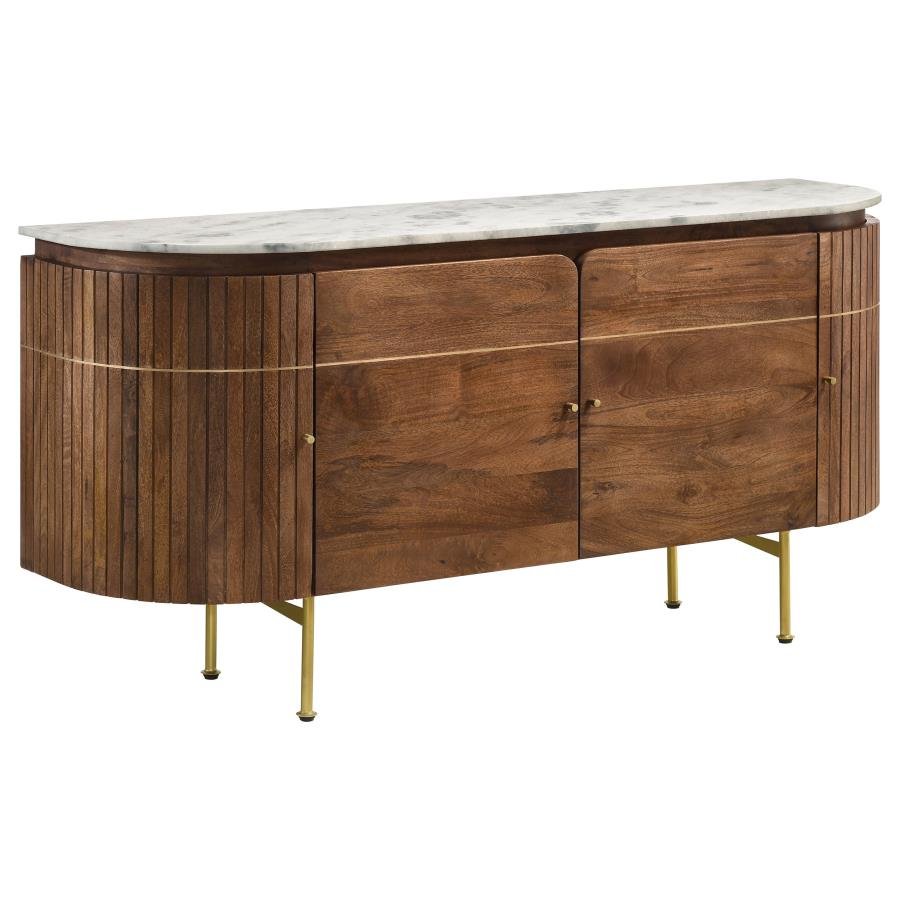 ORTEGA 4-DOOR MARBLE TOP SIDEBOARD BUFFET CABINET NATURAL