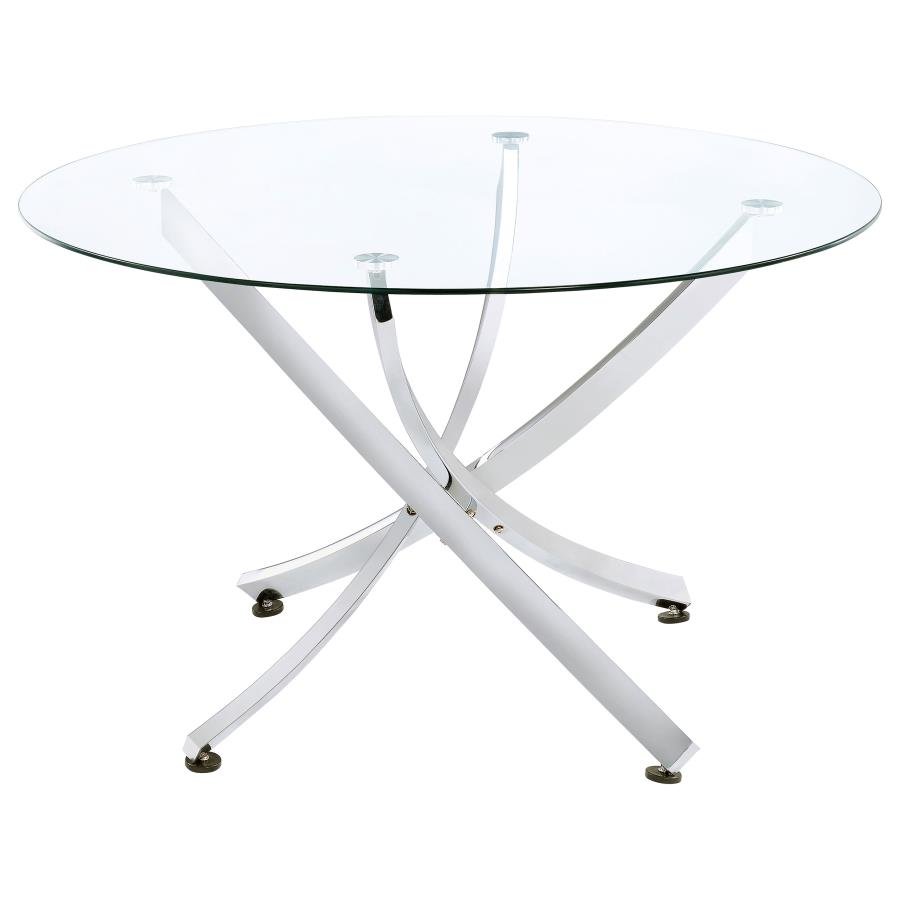 BECKHAM ROUND 46-INCH GLASS TOP DINING TABLE CHROME