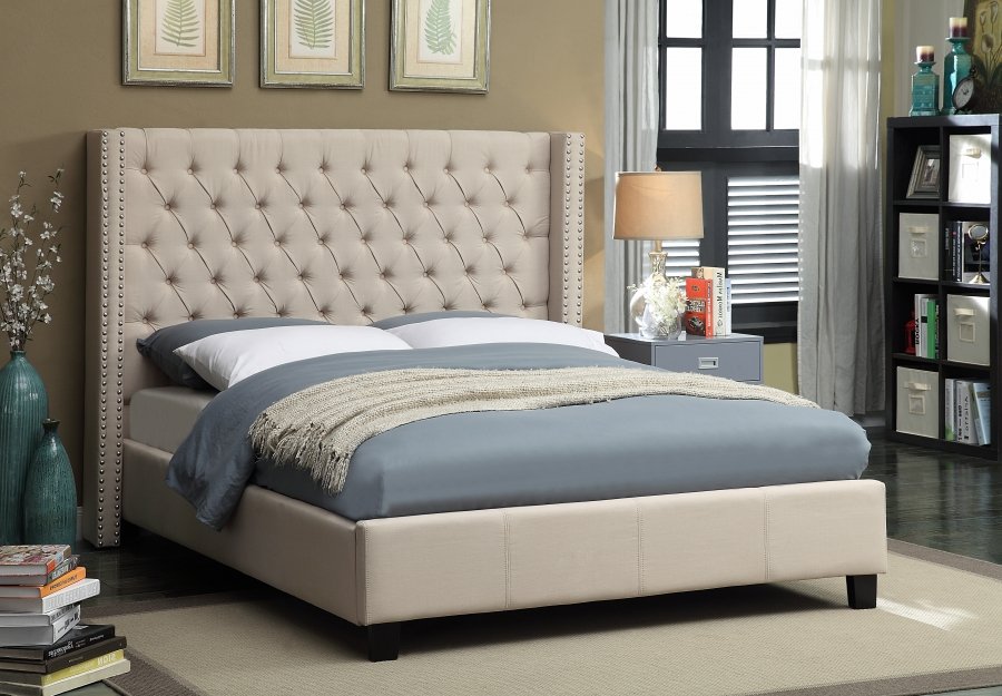 Ashton Linen Textured Fabric Upholstered Bed - Image 2