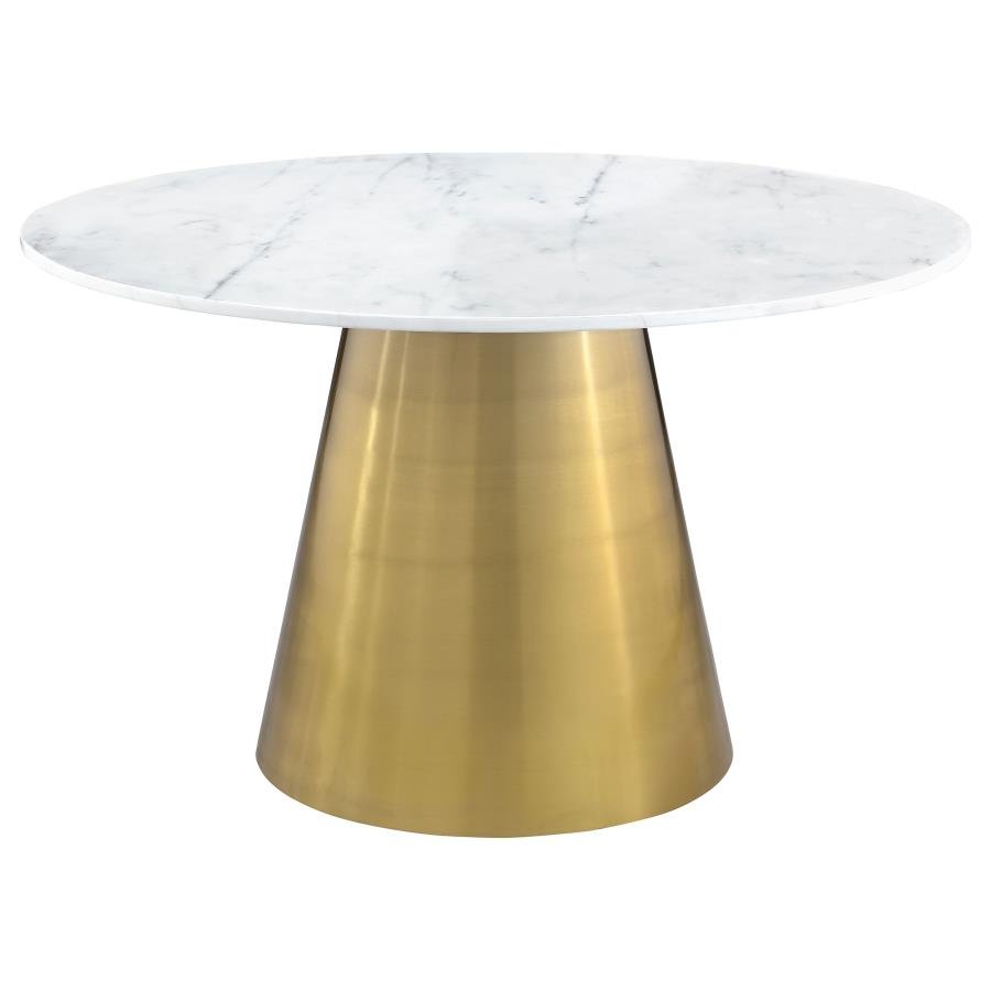 AMBROSE ROUND 50-INCH MARBLE TOP DINING TABLE BRUSHED GOLD