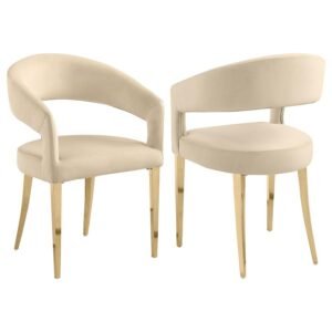 GALIANO VELVET UPHOLSTERED DINING ARM CHAIR BEIGE (SET OF 2)
