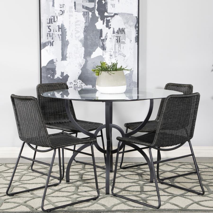 AVIANO 5-PIECE ROUND GLASS TOP DINING TABLE SET GUNMETAL