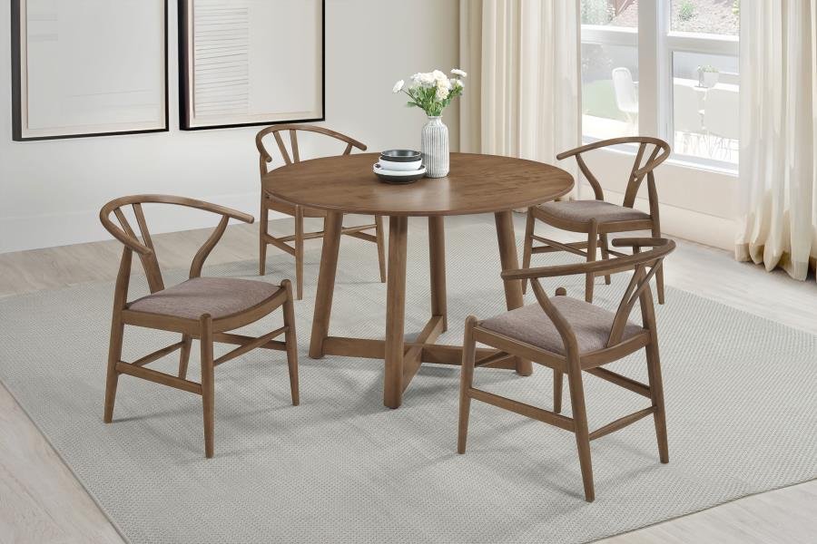 DINAH 5-PIECE ROUND SOLID WOOD DINING SET WALNUT