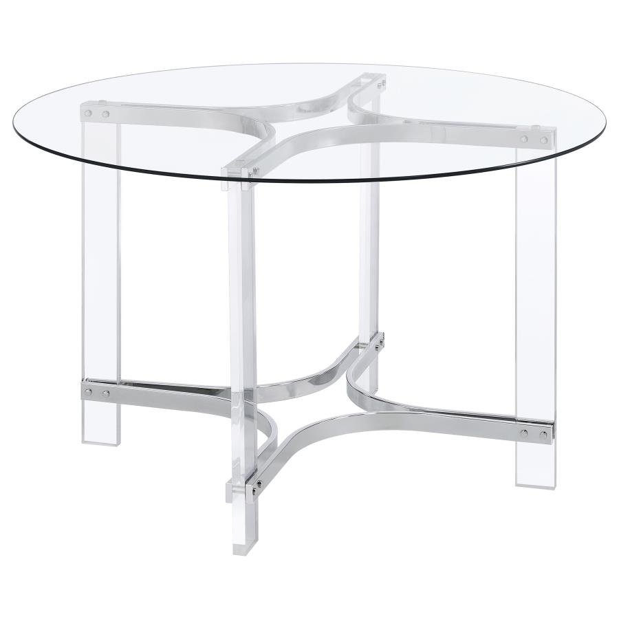 KEELING 47-INCH ROUND GLASS TOP ACRYLIC DINING TABLE CHROME