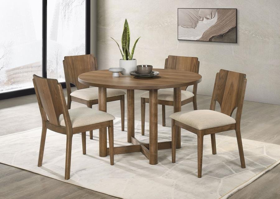 Home CRESTMORE 5-PIECE 46-INCH ROUND WOOD DINING TABLE SET WALNUT