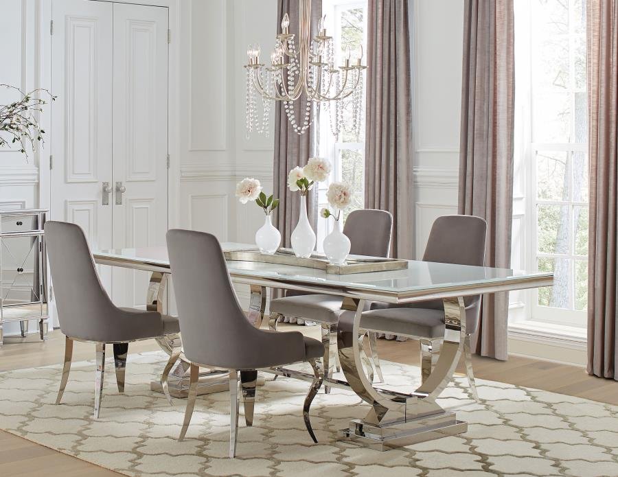 ANTOINE 5-PIECE RECTANGULAR GLASS TOP DINING TABLE SET GREY