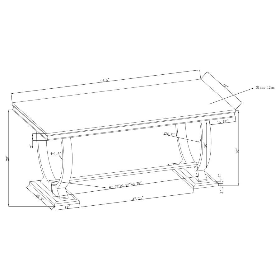 ANTOINE RECTANGULAR 95-INCH GLASS TOP DINING TABLE WHITE - Image 3