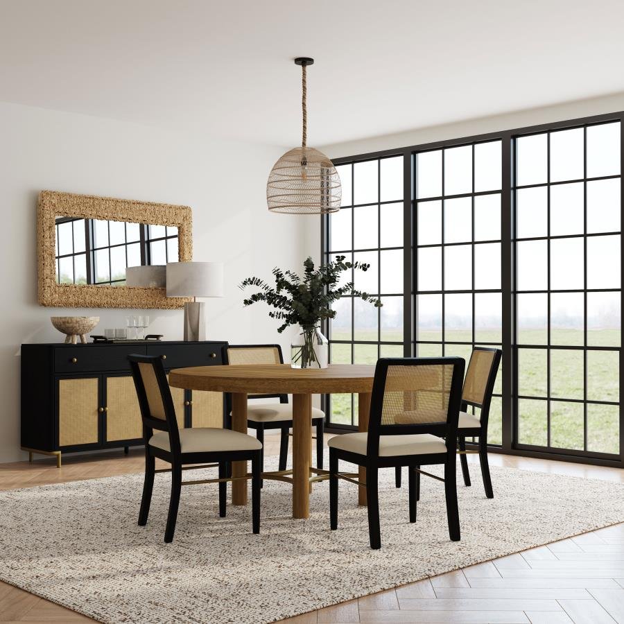 ARINI 5-PIECE ROUND DINING TABLE SET SAND WASH AND BLACK