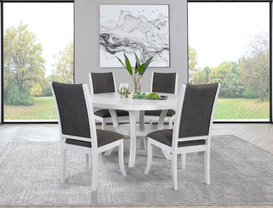 JUDD 5-PIECE 54-INCH ROUND WOOD DINING TABLE SET PEARL WHITE