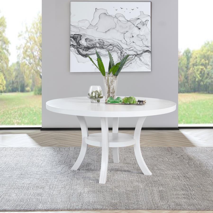 JUDD 54-INCH ROUND DINING WOOD TABLE WITH SHELF PEARL WHITE - Image 2