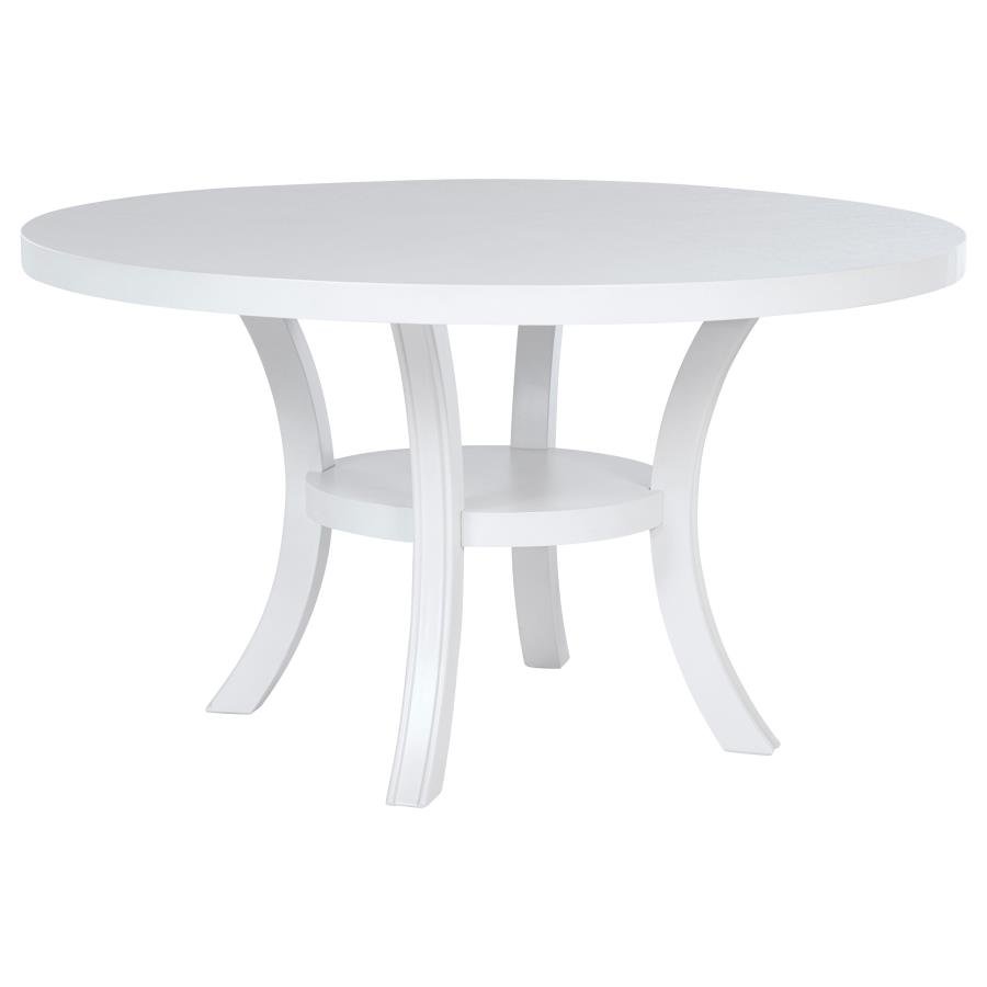 JUDD 54-INCH ROUND DINING WOOD TABLE WITH SHELF PEARL WHITE