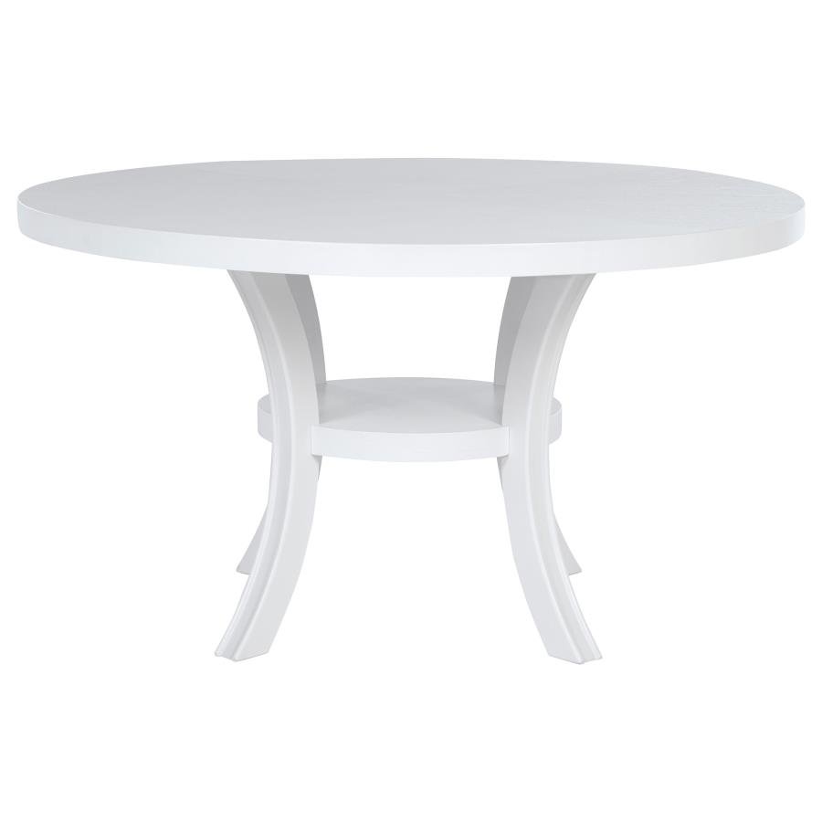 JUDD 54-INCH ROUND DINING WOOD TABLE WITH SHELF PEARL WHITE - Image 3