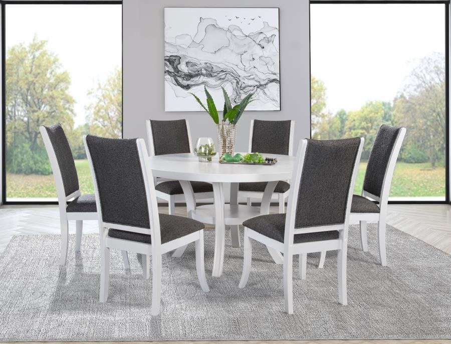 JUDD 54-INCH ROUND DINING WOOD TABLE WITH SHELF PEARL WHITE - Image 7