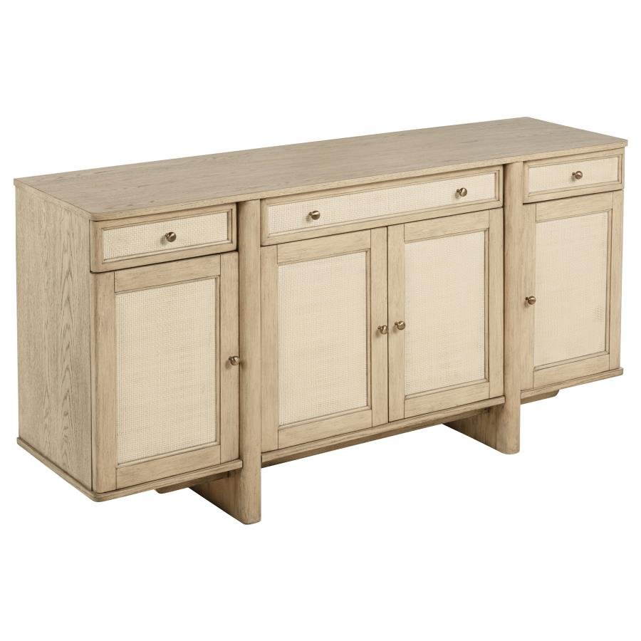 KAILANI 4-DOOR CANE SIDEBOARD BUFFET CABINET BEIGE OAK