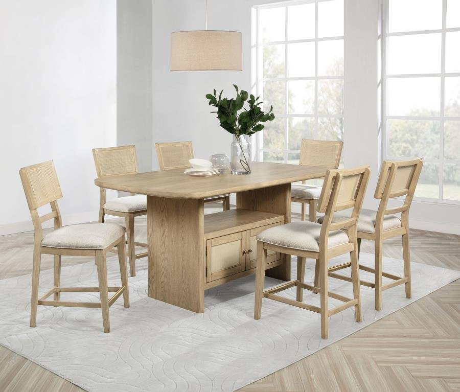 KAILANI 7-PIECE WOOD COUNTER HEIGHT DINING SET BEIGE OAK
