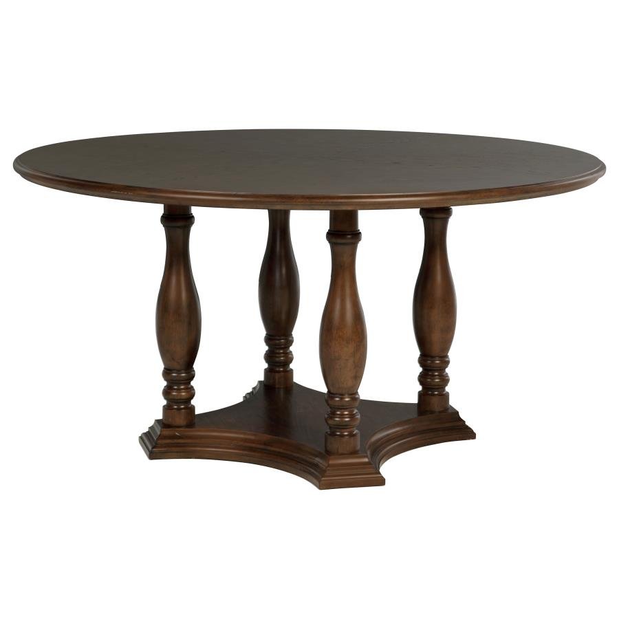 LANDON 60-INCH ROUND WOOD PEDESTAL DINING TABLE RICH BROWN