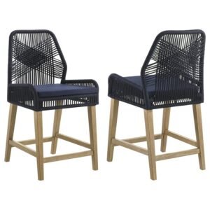 NAKIA WOVEN ROPE COUNTER CHAIR WITH CUSHION NAVY (SET OF 2)