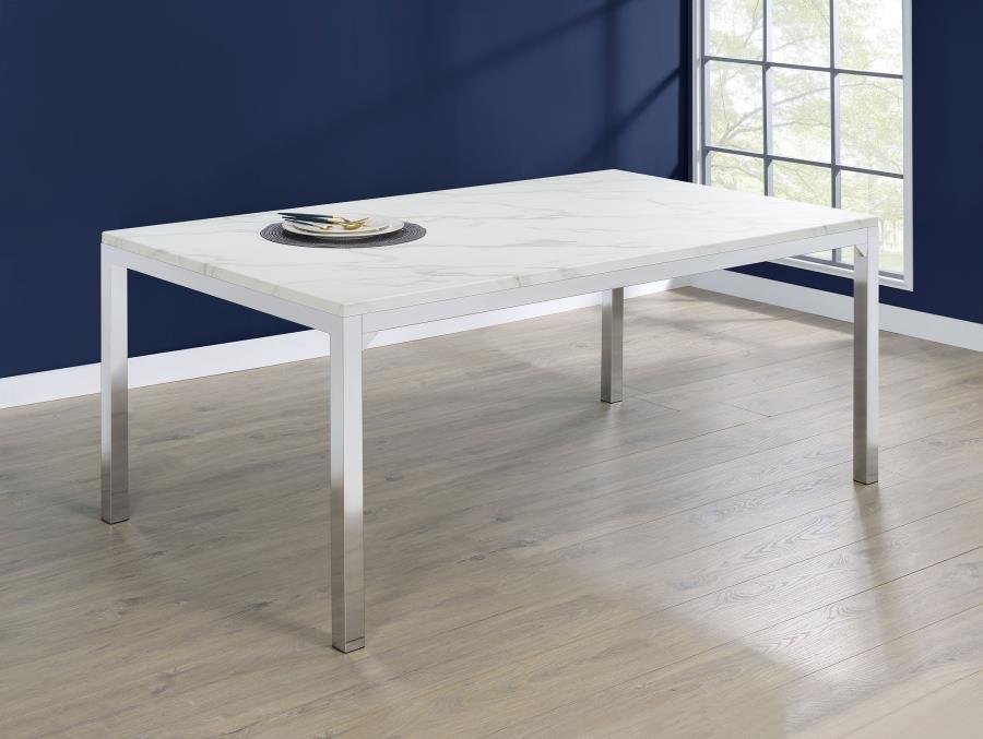 ATHENA RECTANGULAR 64-INCH FAUX MARBLE DINING TABLE CHROME - Image 2