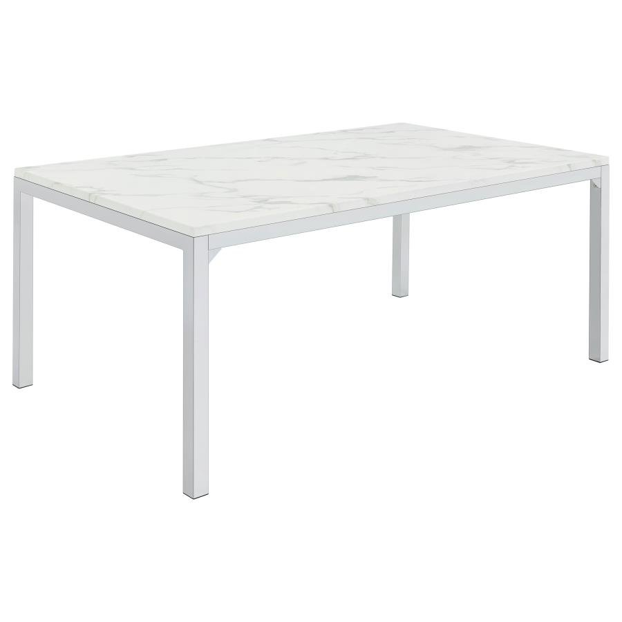 ATHENA RECTANGULAR 64-INCH FAUX MARBLE DINING TABLE CHROME