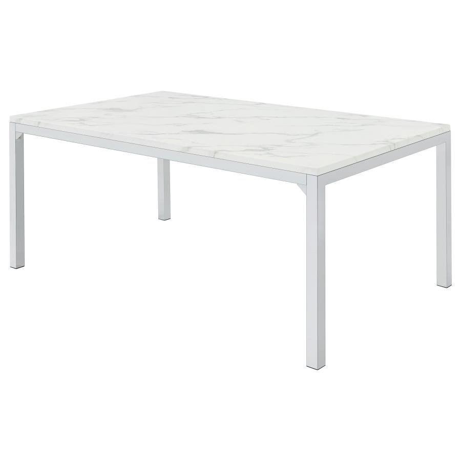 ATHENA RECTANGULAR 64-INCH FAUX MARBLE DINING TABLE CHROME - Image 4