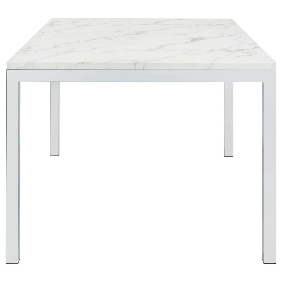 ATHENA RECTANGULAR 64-INCH FAUX MARBLE DINING TABLE CHROME - Image 5