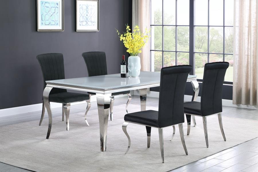CARONE 5-PIECE 81-INCH RECTANGULAR WHITE GLASS DINING SET BLACK