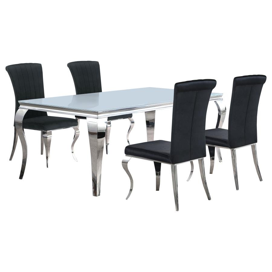 CARONE 5-PIECE 81-INCH RECTANGULAR WHITE GLASS DINING SET BLACK - Image 2