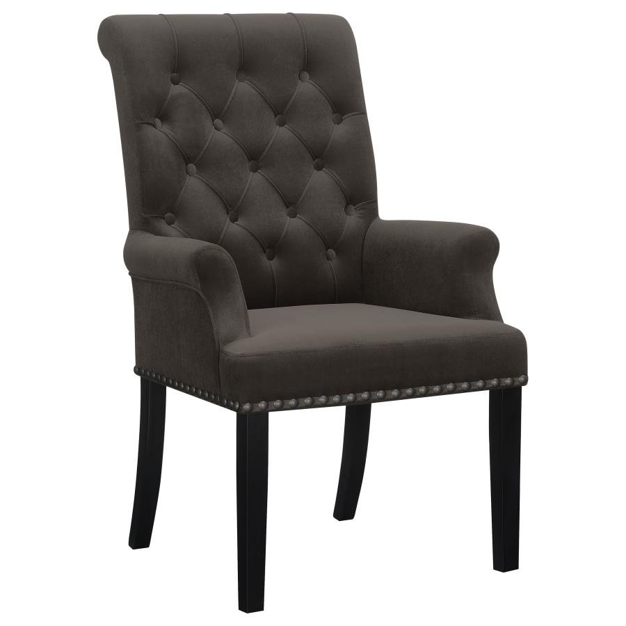 ALANA VELVET UPHOLSTERED DINING ARM CHAIR BROWN