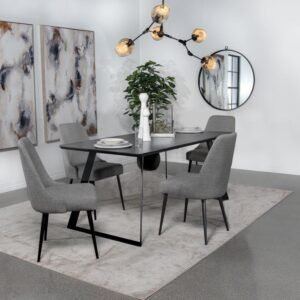 SMITH 5-PIECE RECTANGULAR CERAMIC TOP DINING TABLE SET BLACK