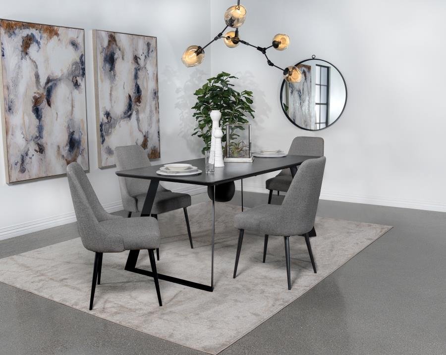 SMITH 5-PIECE RECTANGULAR CERAMIC TOP DINING TABLE SET BLACK