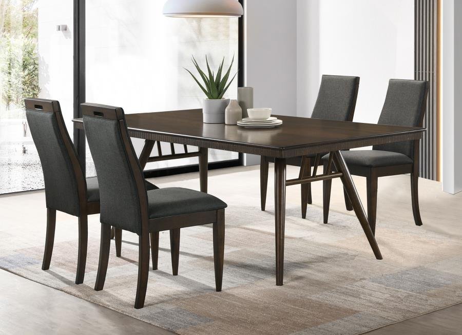 WES 5-PIECE RECTANGULAR DINING TABLE SET DARK WALNUT