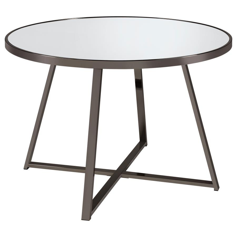 JILLIAN ROUND 45-INCH MIRROR TOP DINING TABLE BLACK NICKEL