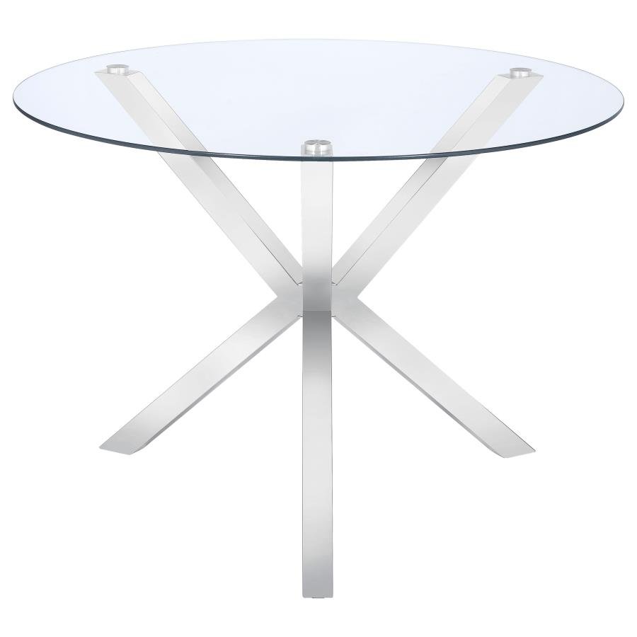 VANCE ROUND 41-INCH GLASS TOP ASTERISK DINING TABLE CHROME