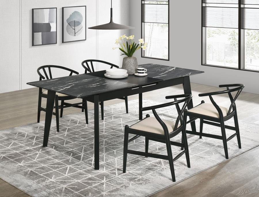 CRESTMONT 5-PIECE EXTENSION LEAF DINING TABLE SET BLACK