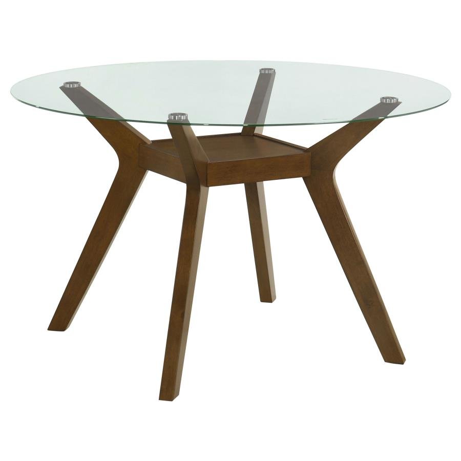 PAXTON ROUND 48-INCH GLASS TOP WOOD DINING TABLE BROWN