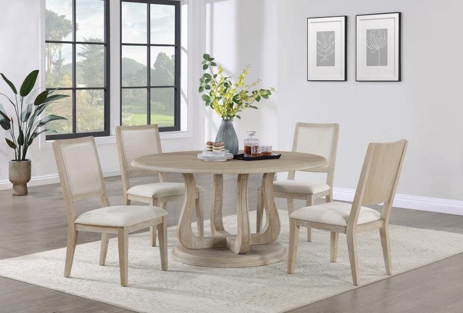 TROFELLO 5-PIECE ROUND DINING TABLE SET WHITE WASHED