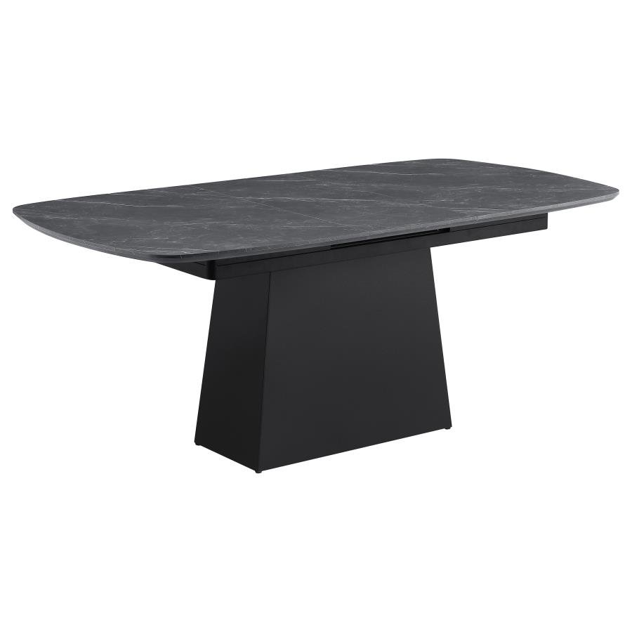 POTERO 73-INCH FAUX MARBLE EXTENSION LEAF DINING TABLE BLACK