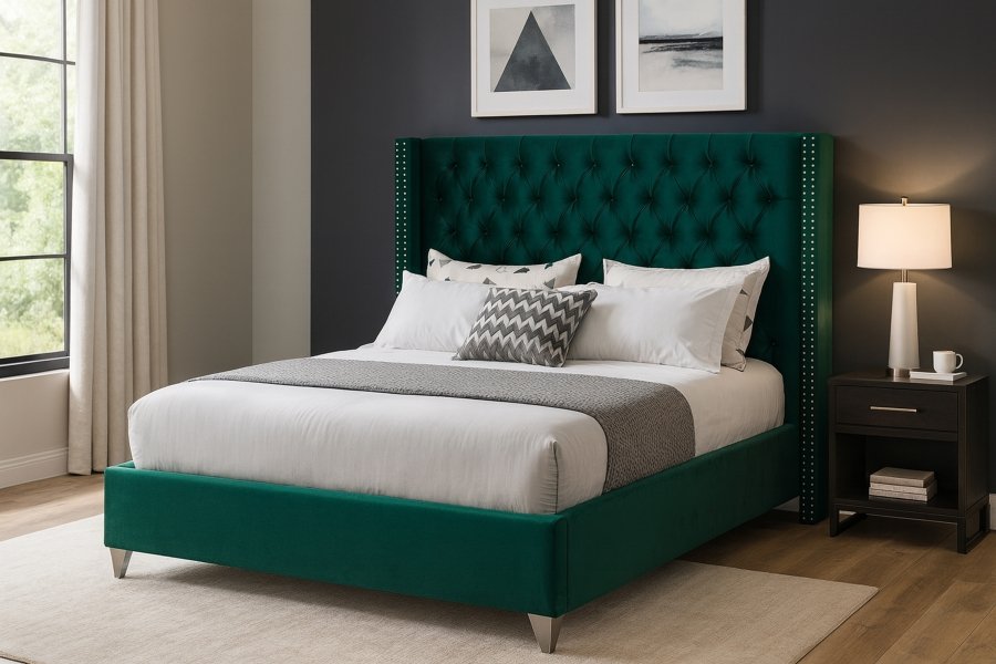 Aiden Velvet Upholstered Bed - Image 2