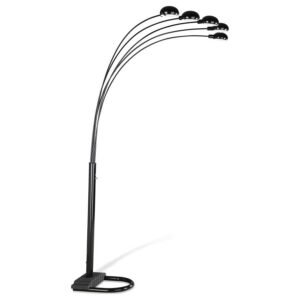 KAYD 92-INCH ARC 5-LIGHT DOME SHADE METAL FLOOR LAMP BLACK