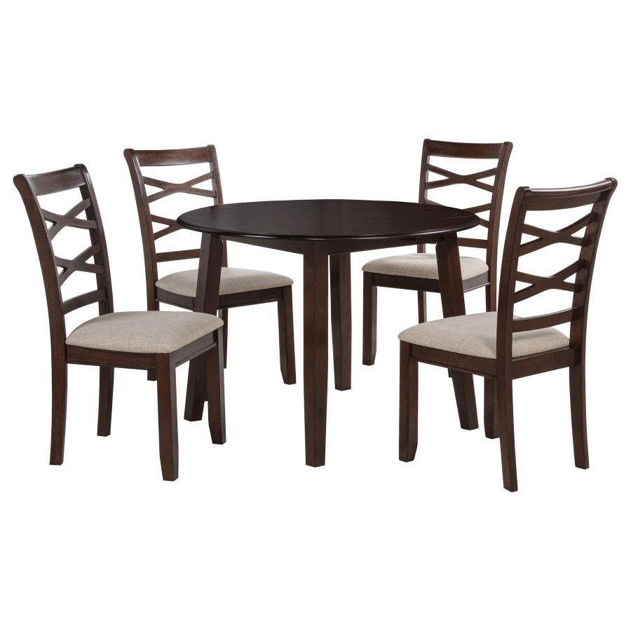 BARTON 5-PIECE ROUND WOOD DINING TABLE SET DARK BROWN - Image 4