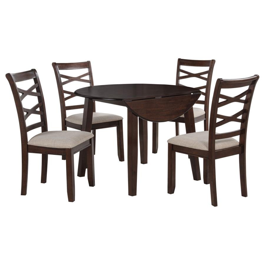 BARTON 5-PIECE ROUND WOOD DINING TABLE SET DARK BROWN